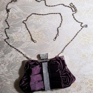 Vintage Purple Bow Rhinestone Clutch With 2 Different Chain Lengths